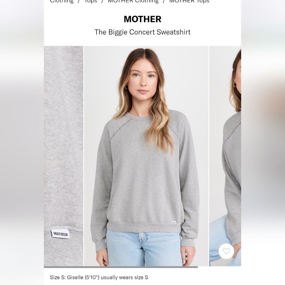 MOTHER The Biggie Concert Sweatshirt Heather Grey Size Small